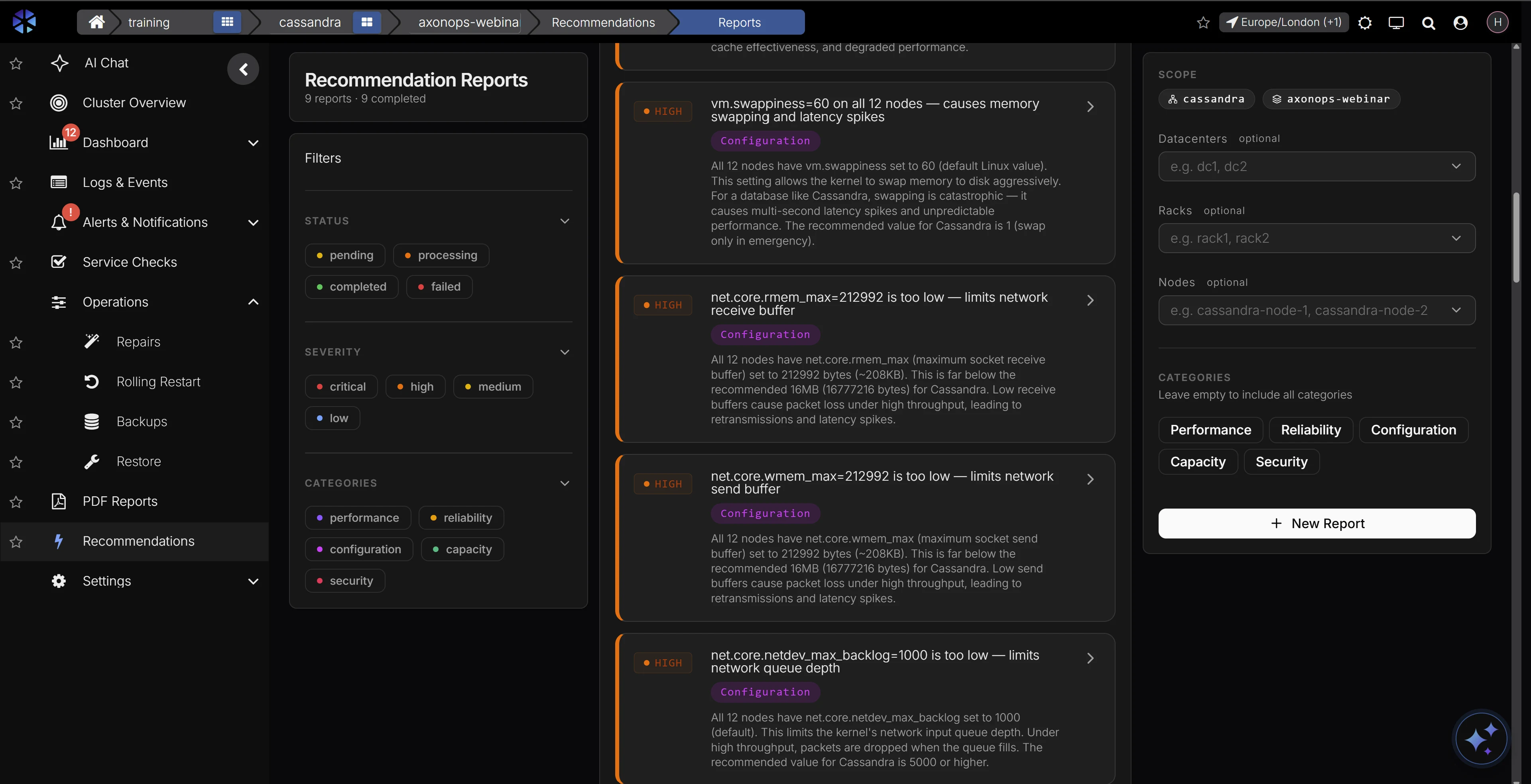 AxonOps Cassandra AI recommendations
